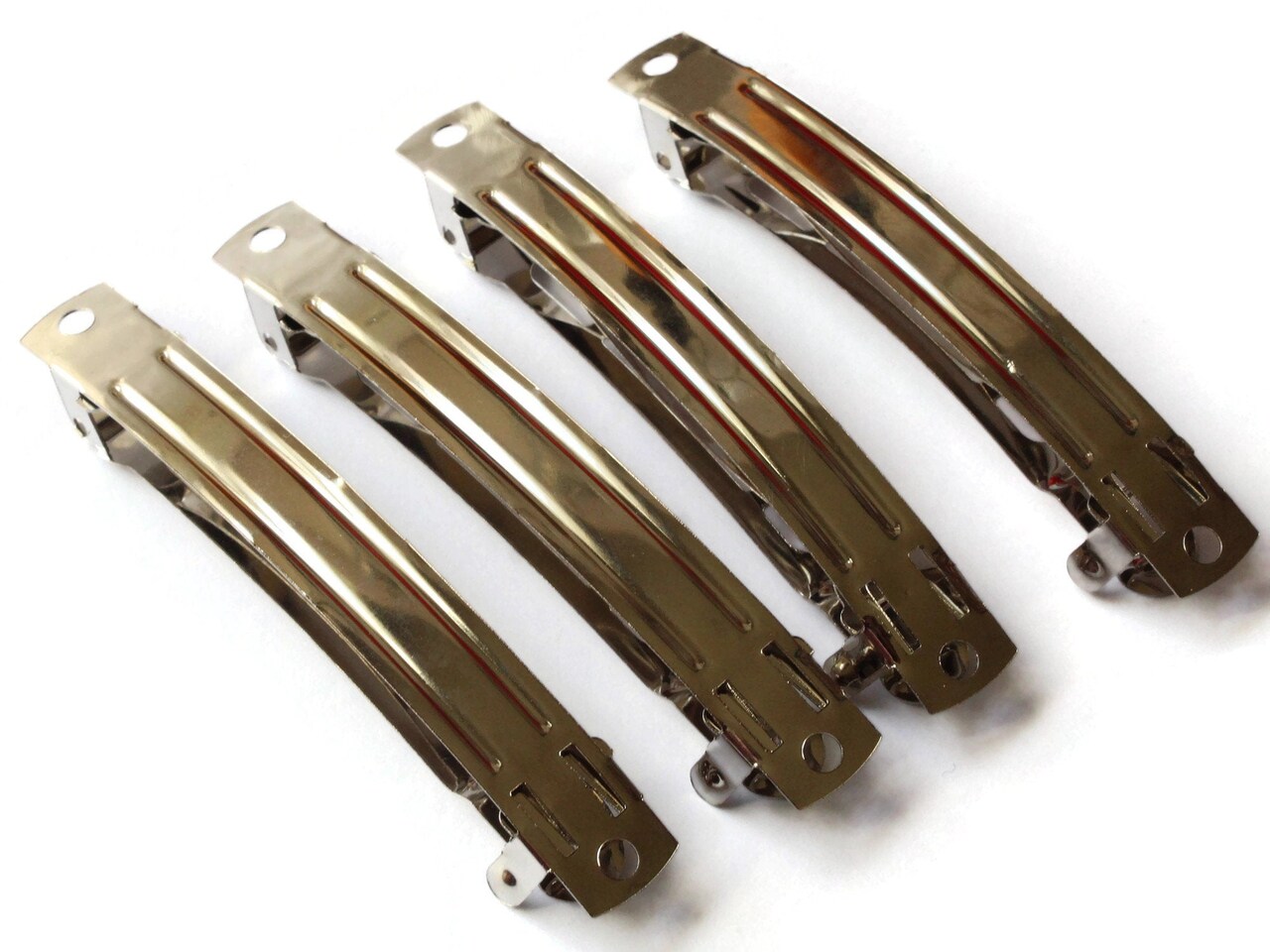 4 80mm Vintage French Barrettes - Nickel Plated Steel Hair Clips